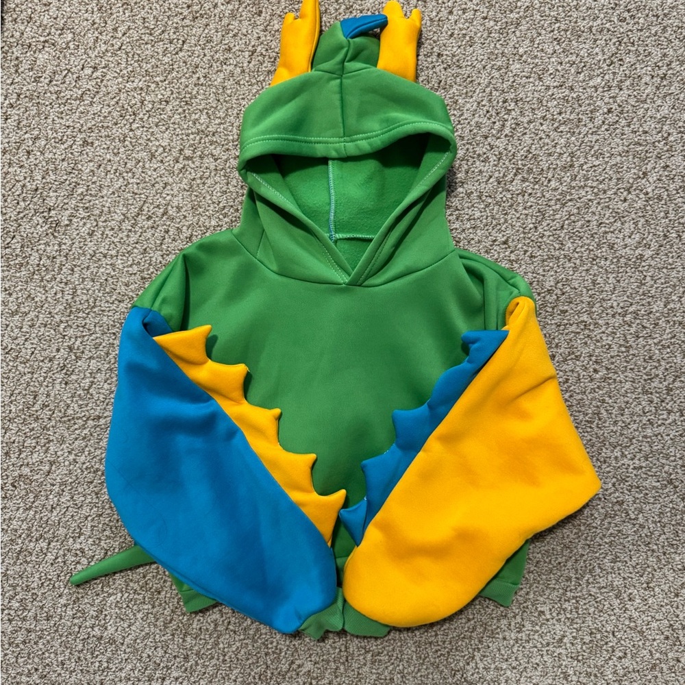 Cropped Green Dinosaur Hoodie with Blue and Yellow Spikes